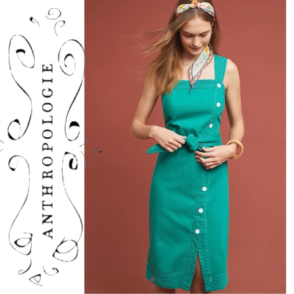 Maeve for Anthropologie Elizabeth Button Front Dress in Green size 2 NWT
